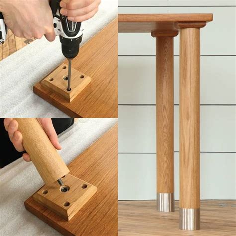 how to attach table leg without metal bracket|attaching legs to table without apron.